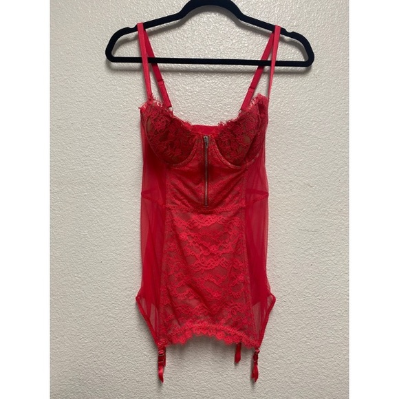 Victoria’s Secret Lace Mesh Bra Garter Slip Red 36D - Picture 2 of 5